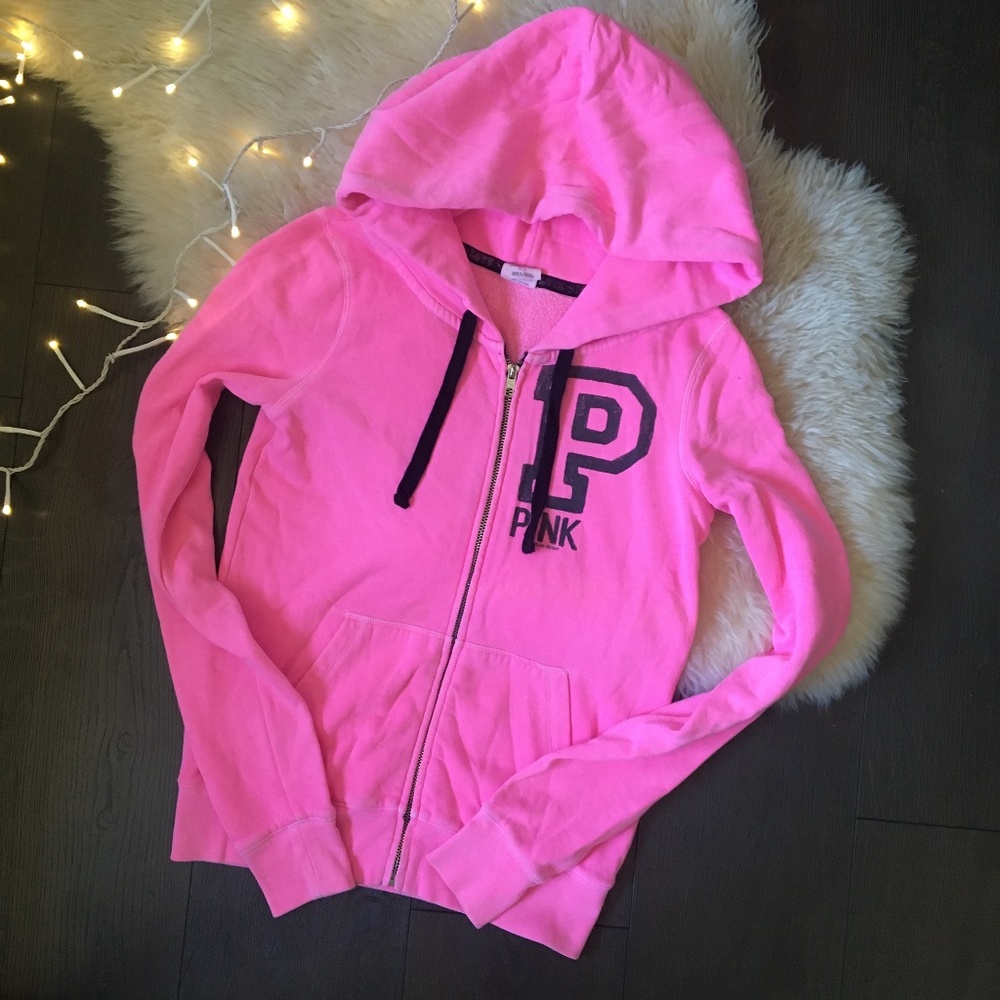 Neon Pink Zip-Up Hoodie 2000s!